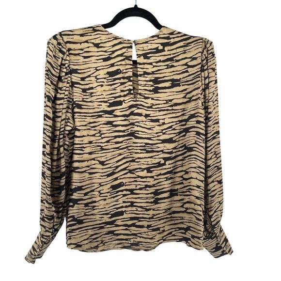 Rails Rozz Canyon Gold Black Animal Stripe Satin Puff Sleeve Blouse Womens Small - Picture 5 of 16
